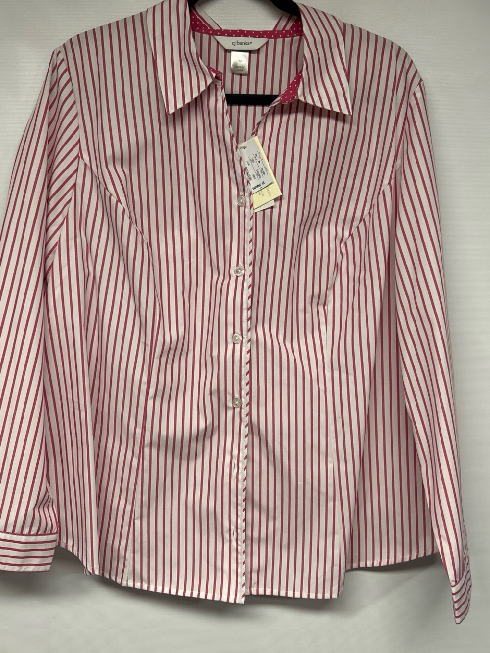 CJ Banks Red and White Vertical Stripe Dress Shirt